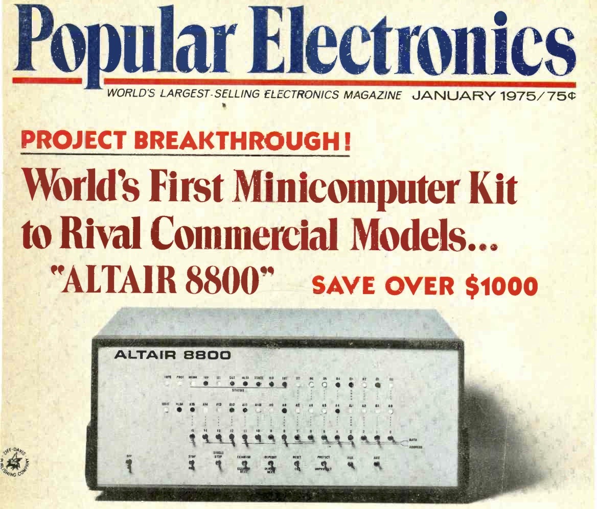 The Altair 8800 on the cover of Popular Electronics, 1975